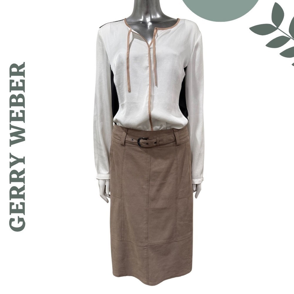Gerry Weber Taupe Faux Suede Pencil Skirt Belt | Size 6 | Classic Workwear Skirt